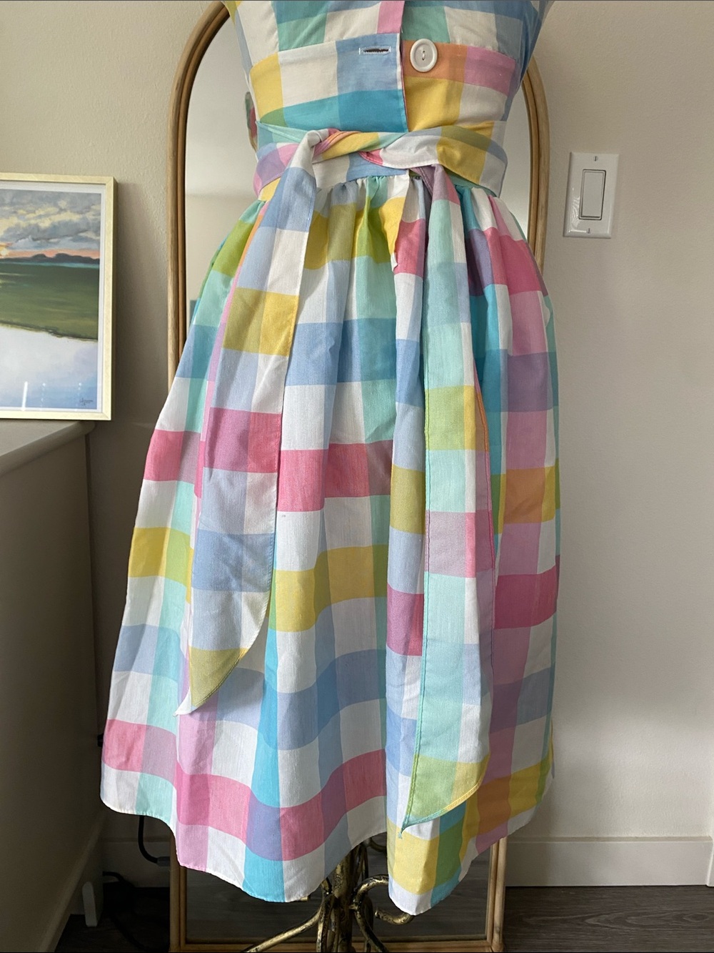 Vintage 1960s Rainbow Plaid Fit and Flare Dress - Picture 10 of 15